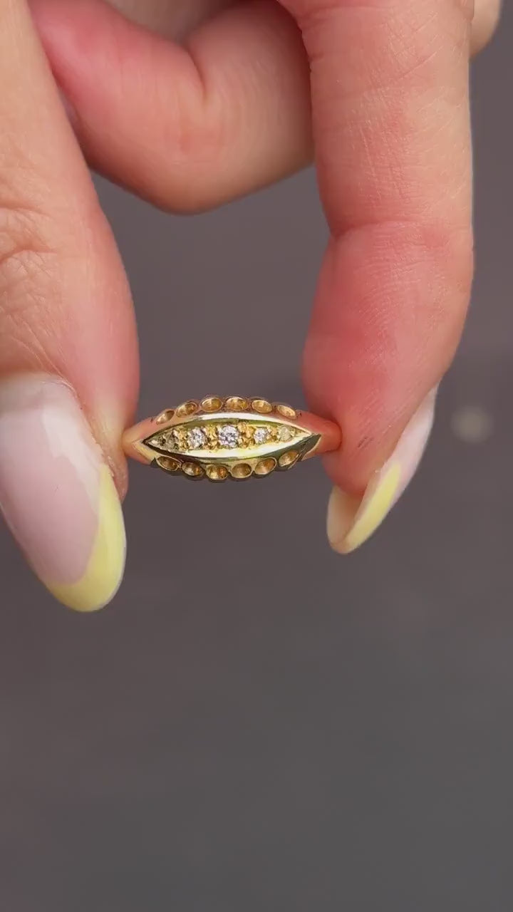 Antique Diamond Five Stone 18ct Yellow Gold Boat Ring | Dated 1919