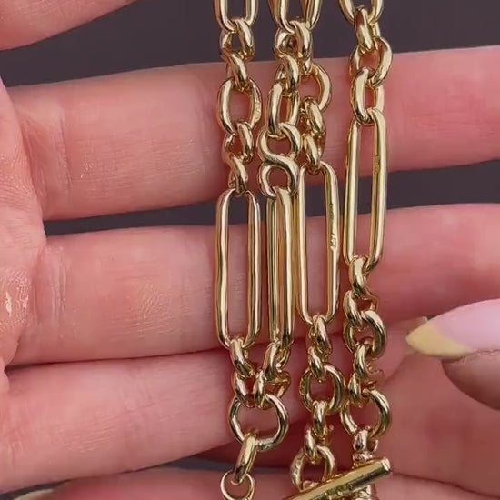 Antique 18ct Yellow Gold Trombone Watch Chain Necklace | 14.75"