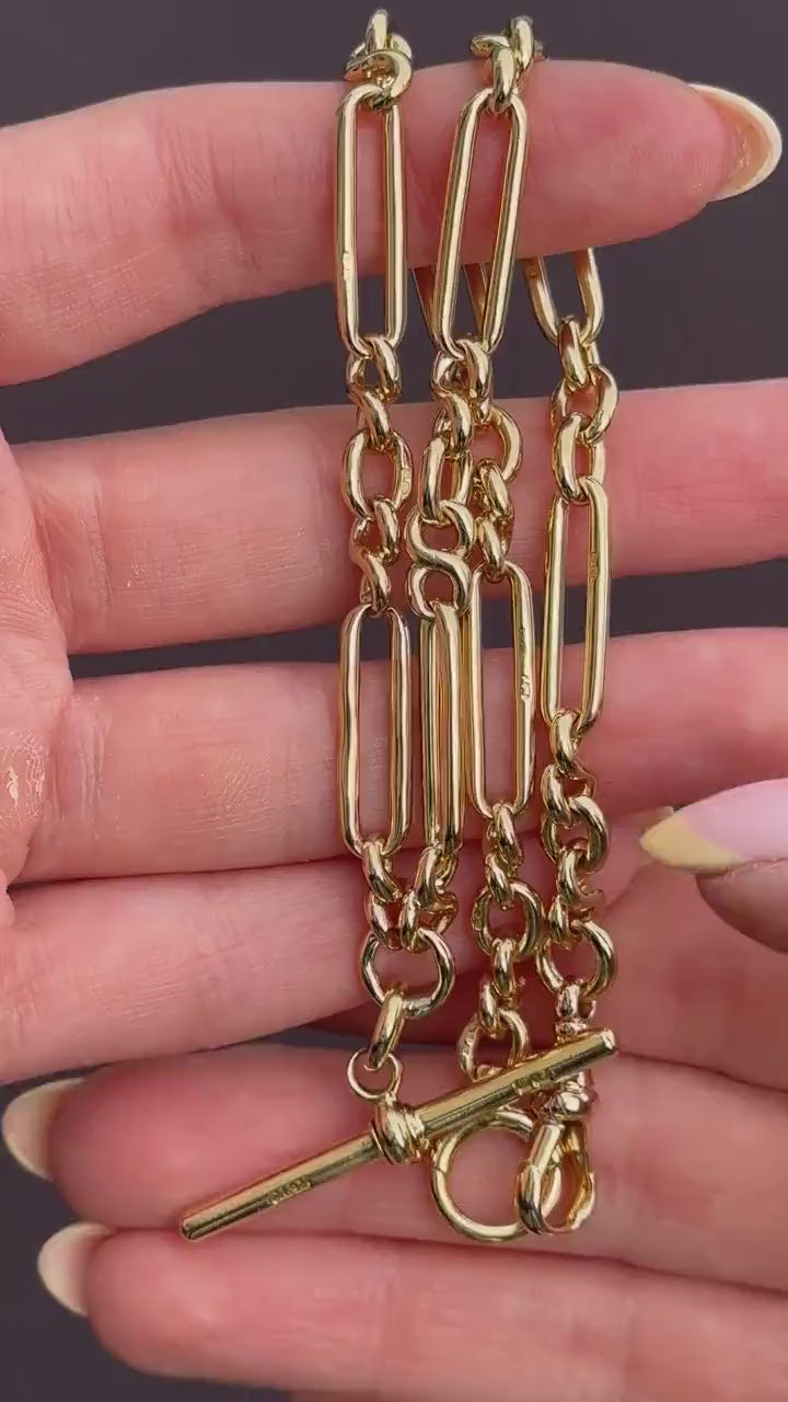 Antique 18ct Yellow Gold Trombone Watch Chain Necklace | 14.75"