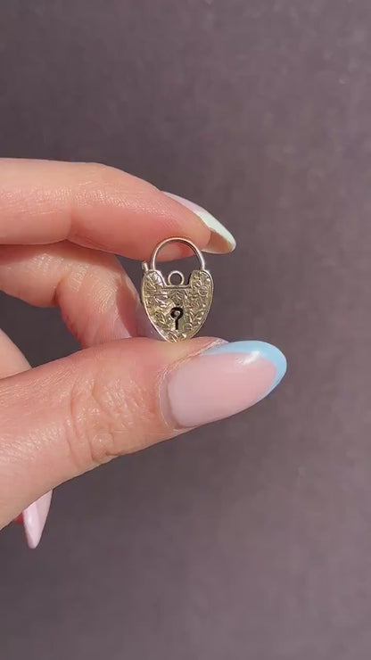 Antique 9ct Gold Engraved Opening Heart Padlock Charm Pendant