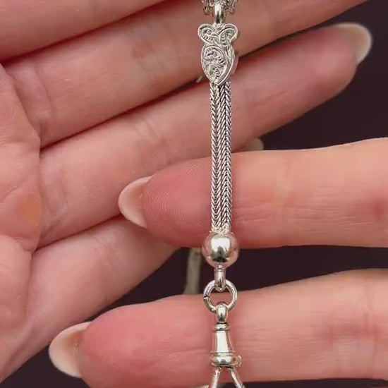 Antique Silver Double-Strand Albertina Albert Chain Bracelet with Tassel