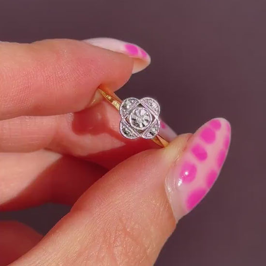 Antique Art Deco Diamond Cluster 18ct Yellow Gold and Platinum Ring
