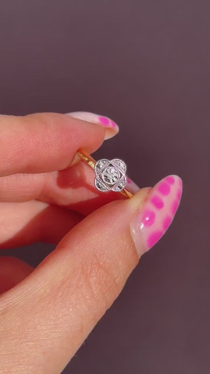 Antique Art Deco Diamond Cluster 18ct Yellow Gold and Platinum Ring