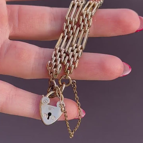 Antique Heart Padlock Fancy Gate 18ct Rolled Gold Bracelet