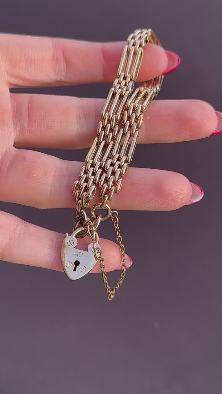 Antique Heart Padlock Fancy Gate 18ct Rolled Gold Bracelet