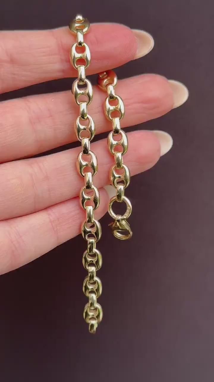 Vintage 9ct Yellow Gold 7.5" Mariner Anchor Link Chain Bracelet