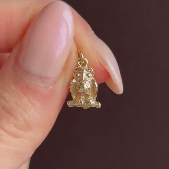 Antique 9ct Gold Owl Charm Pendant