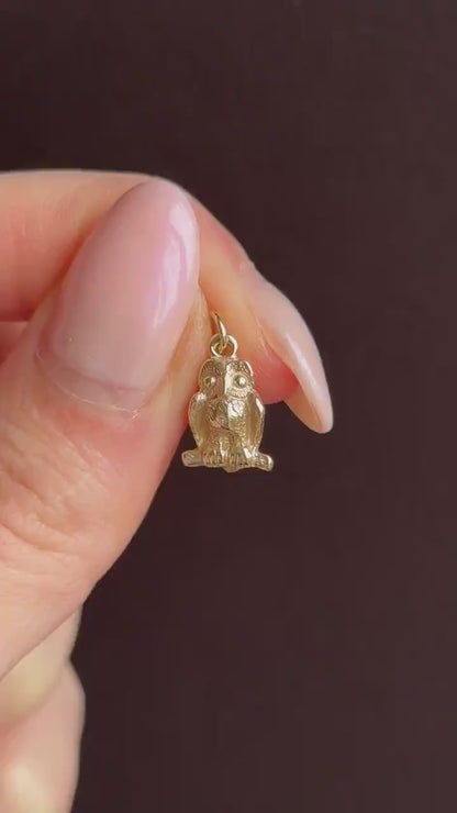 Antique 9ct Gold Owl Charm Pendant