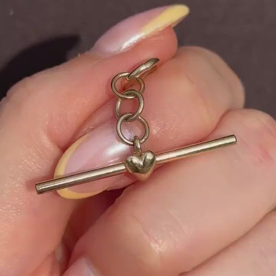 Vintage 9ct Gold Love Heart T-Bar Pendant Charm