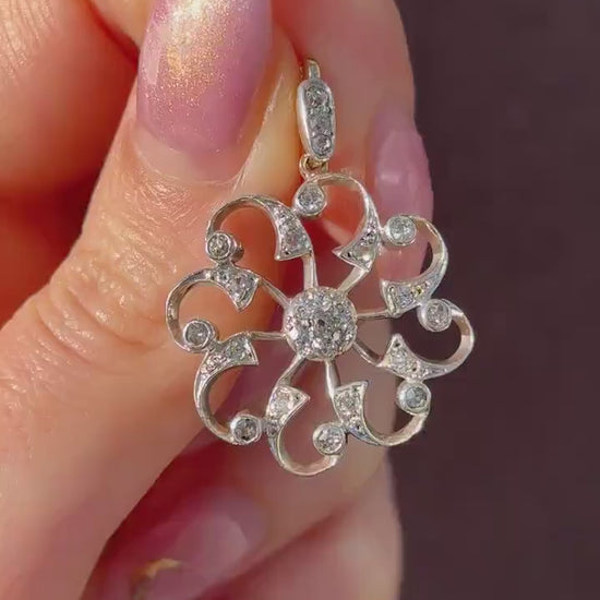 Antique Victorian Old Cut Diamond Snowflake Gold Pendant
