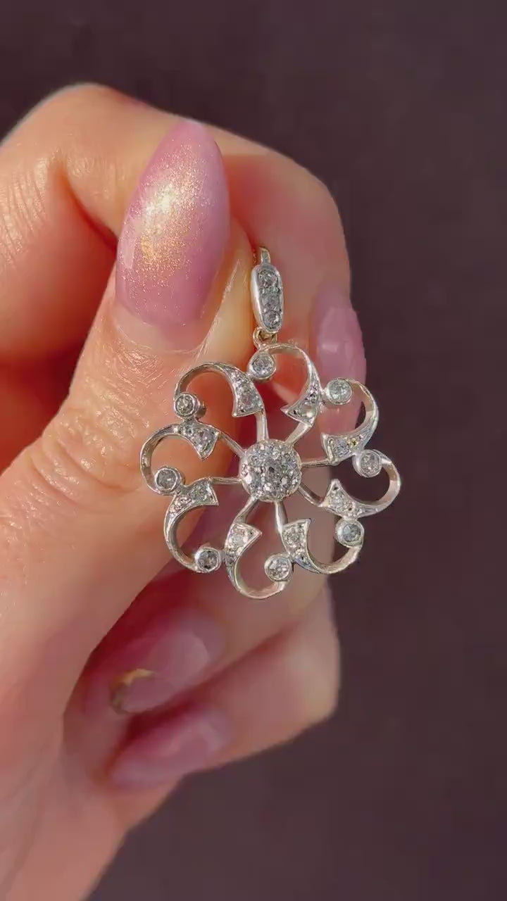 Antique Victorian Old Cut Diamond Snowflake Gold Pendant