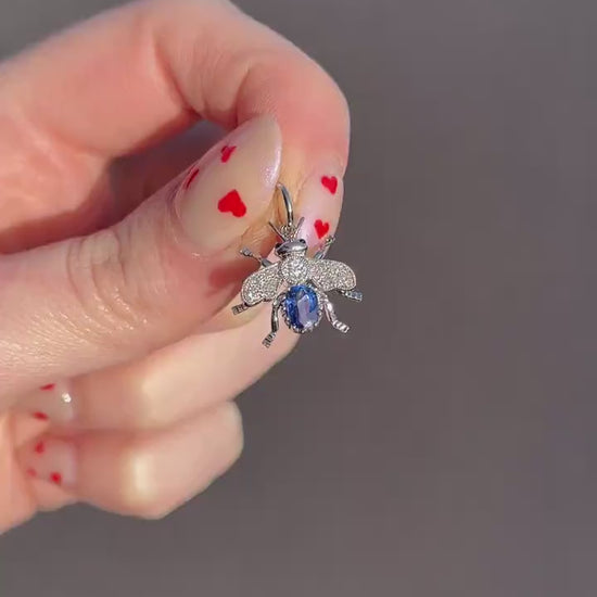 Sapphire and Diamond Platinum Insect Bee Pendant
