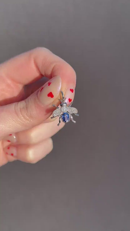 Sapphire and Diamond Platinum Insect Bee Pendant
