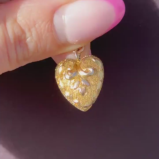 Antique Repousse 10ct Gold Heart Charm Pendant