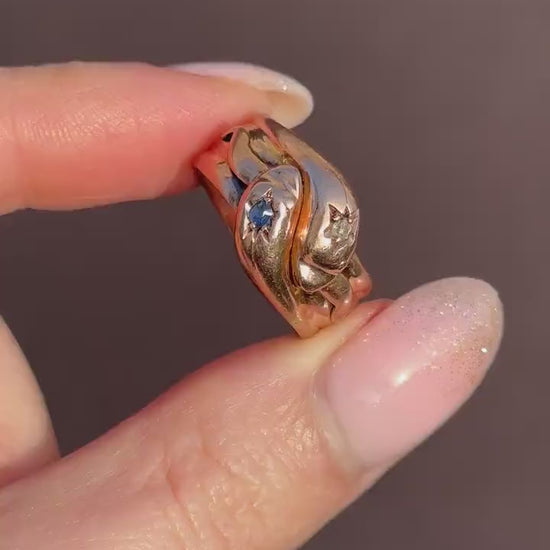 Antique Diamond and Sapphire Snake Serpent 9ct Gold Band Ring | Chester 1904
