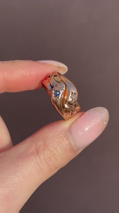Antique Diamond and Sapphire Snake Serpent 9ct Gold Band Ring | Chester 1904