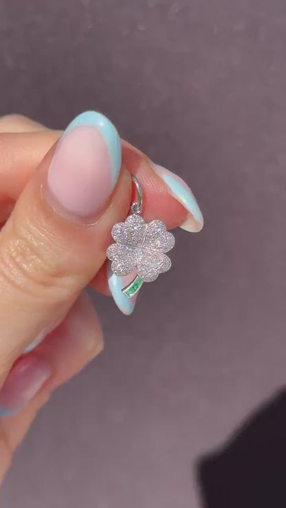 Diamond and Emerald Four Leaf Clover Platinum Charm Pendant