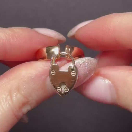 Antique Heart Padlock Drop 9ct Gold Band Ring | Birmingham 1921