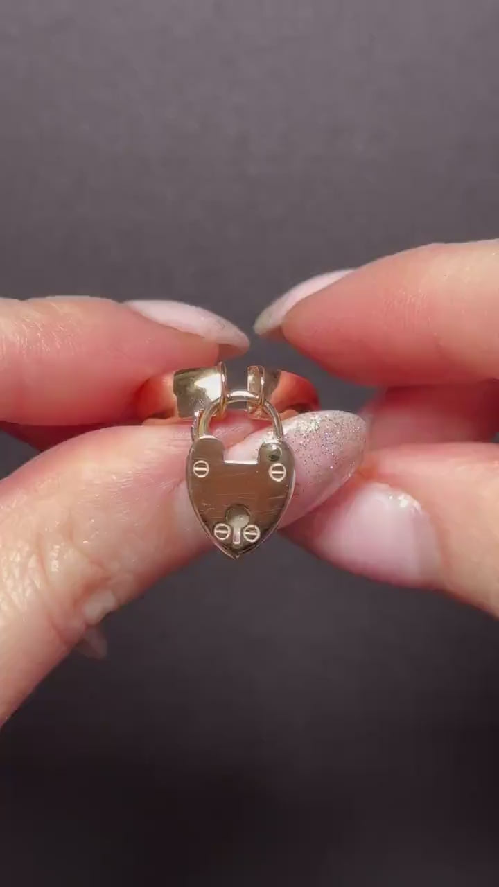 Antique Heart Padlock Drop 9ct Gold Band Ring | Birmingham 1921