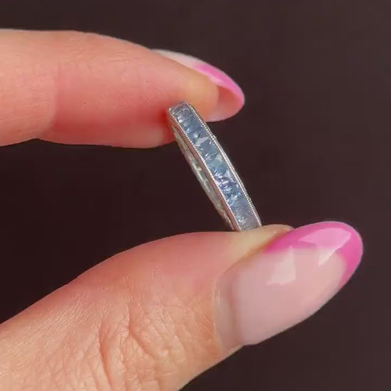 Art Deco Style 1.7ct Ceylon Sapphire Platinum Full Eternity Wedding Band Ring | Size 5