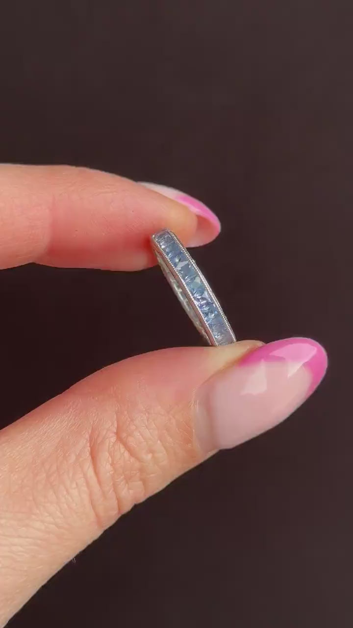 Art Deco Style 1.7ct Ceylon Sapphire Platinum Full Eternity Wedding Band Ring | Size 5