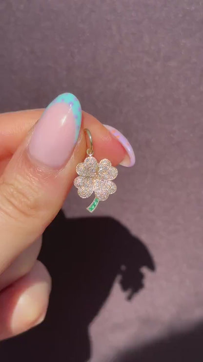 Diamond and Emerald Four-Leaf Clover 18ct Gold Charm Pendant