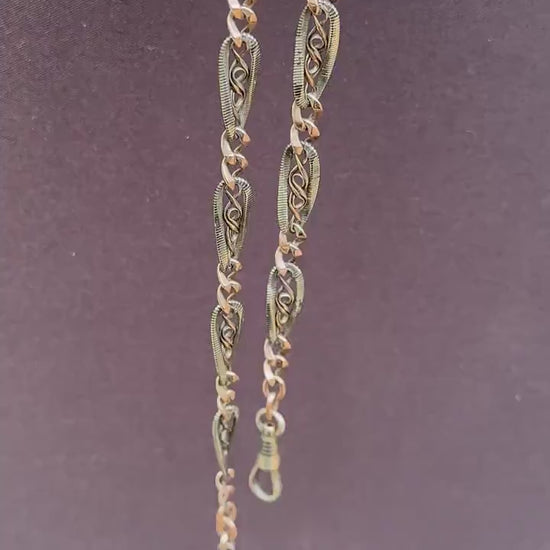 Antique French Niello Silver and Gold Fancy Link Chain Necklace | 17.75"