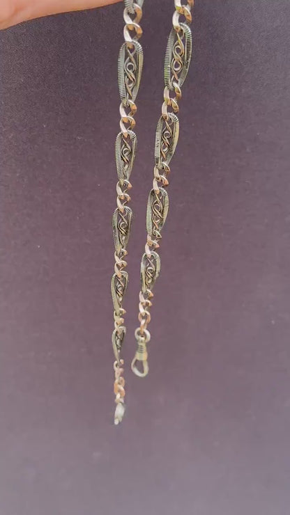 Antique French Niello Silver and Gold Fancy Link Chain Necklace | 17.75"