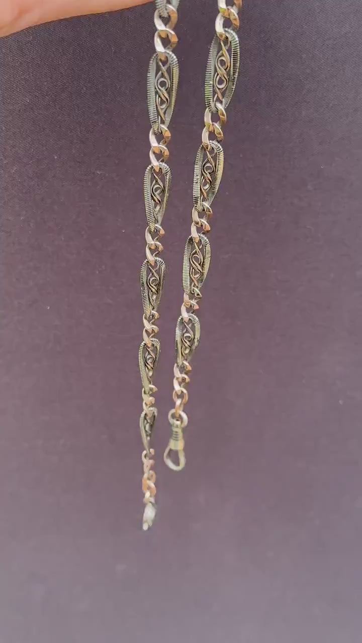 Antique French Niello Silver and Gold Fancy Link Chain Necklace | 17.75"