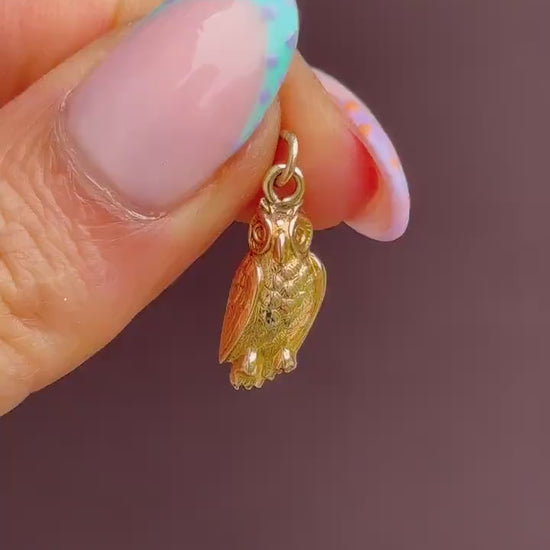 Antique 9ct Gold Wise Owl Charm Pendant