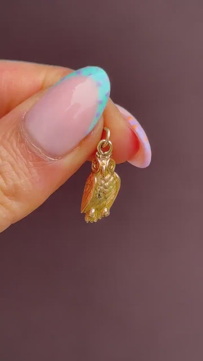 Antique 9ct Gold Wise Owl Charm Pendant