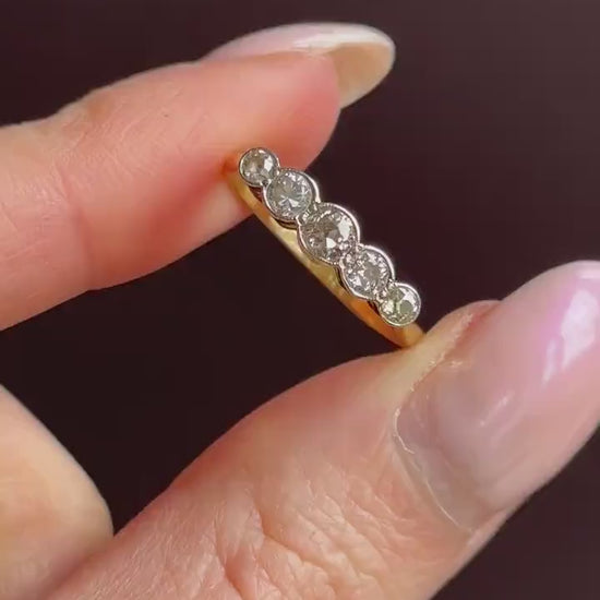 Antique Diamond Five Stone Bezel 18ct Gold Platinum Ring - 0.50ct