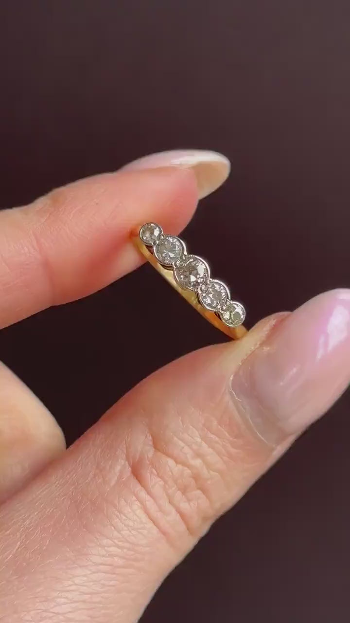 Antique Diamond Five Stone Bezel 18ct Gold Platinum Ring - 0.50ct