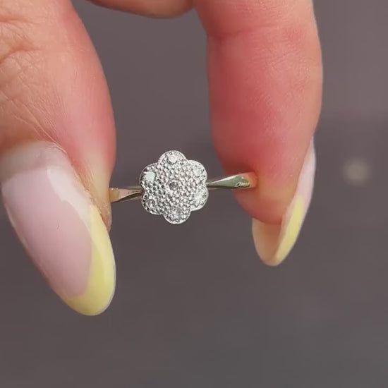 Antique Diamond Cluster Daisy 18ct Yellow Gold Ring