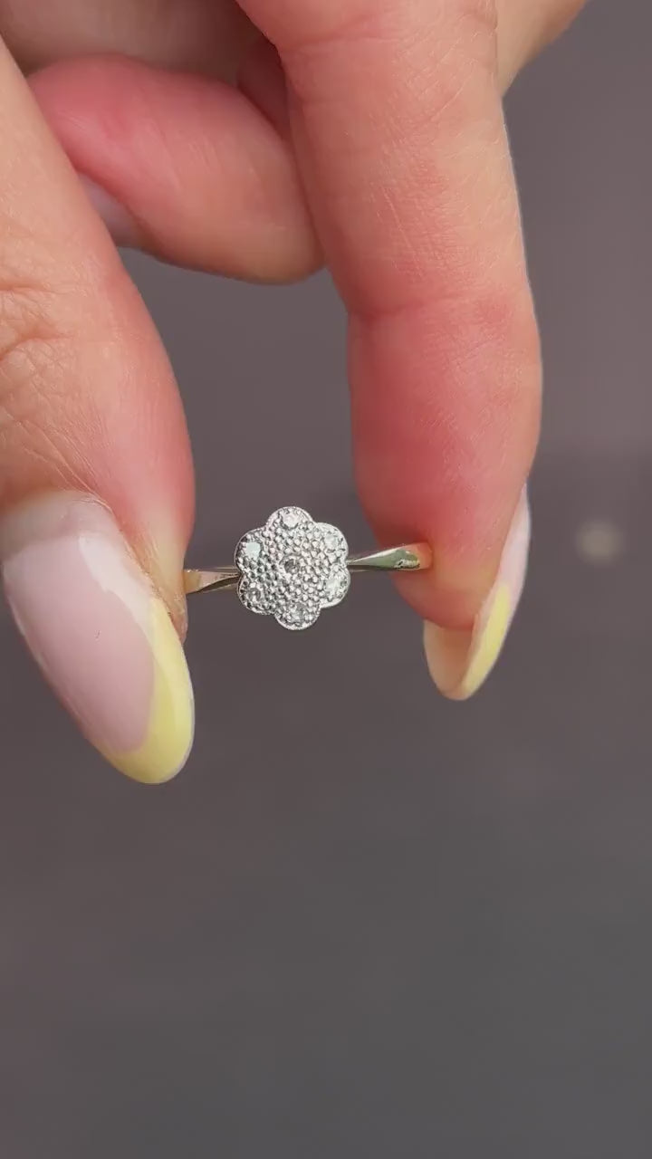 Antique Diamond Cluster Daisy 18ct Yellow Gold Ring
