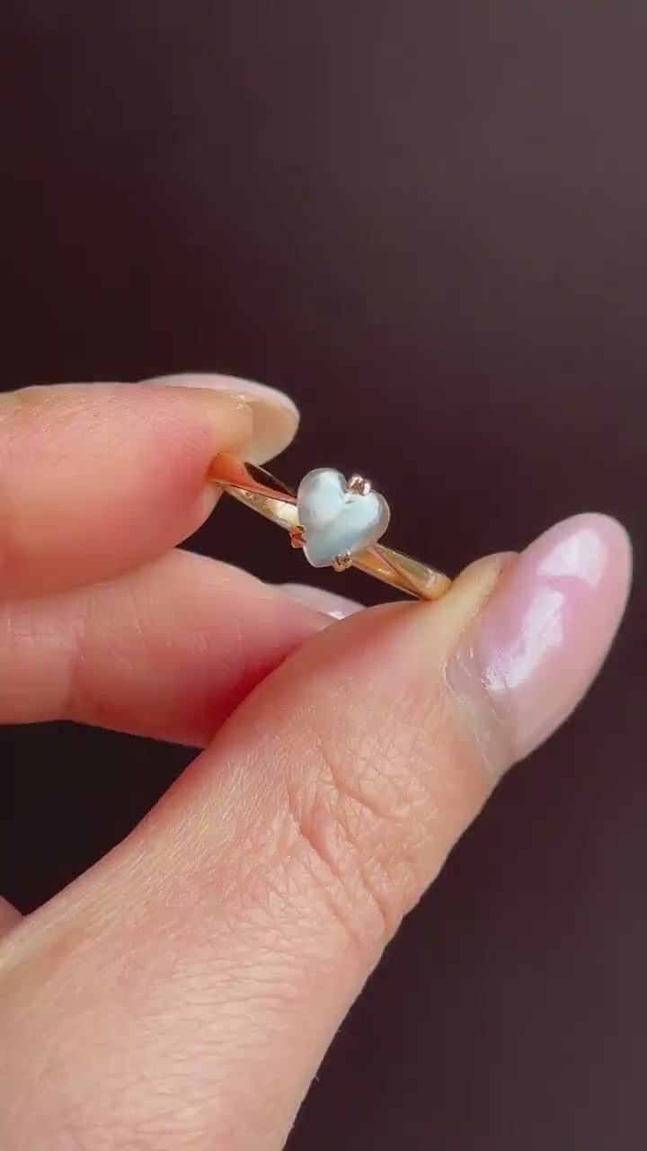 Antique Blue Moonstone Heart Solitaire 9ct Gold Ring