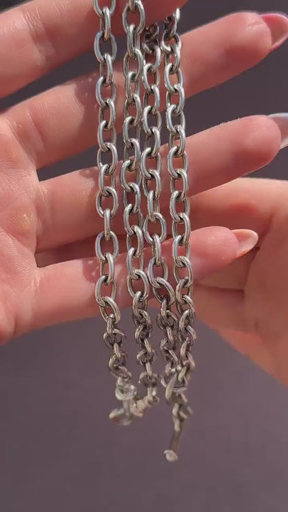 Vintage Sterling Silver Cable Link Watch Chain Necklace with T-Bar and Dog Clips – 22.5"