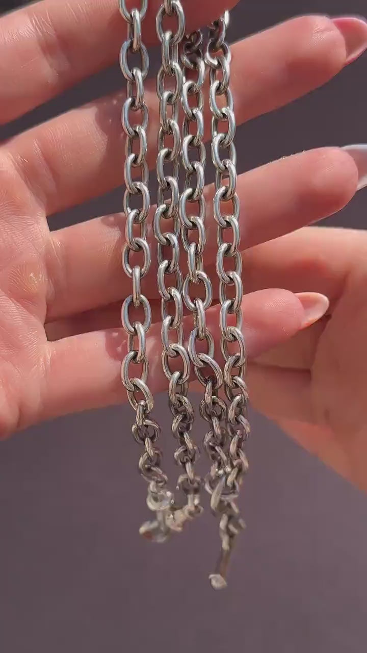 Vintage Sterling Silver Cable Link Watch Chain Necklace with T-Bar and Dog Clips – 22.5"