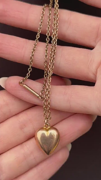 Antique 9ct Gold Heart Pendant Chain Necklace | 16"
