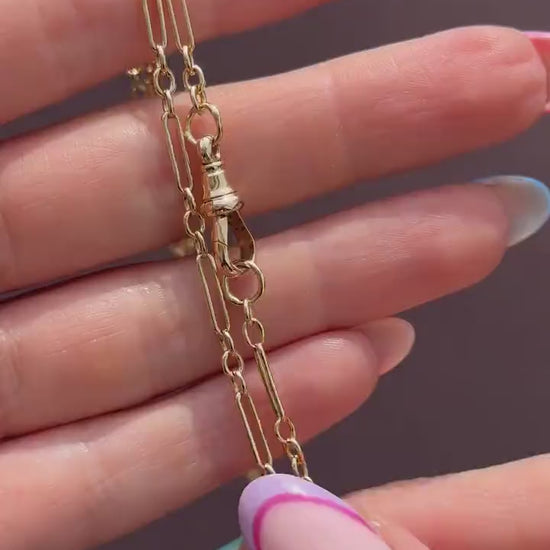 Antique 9ct Yellow Gold Paperlink Chain with Dog Clip | 22.25" Length