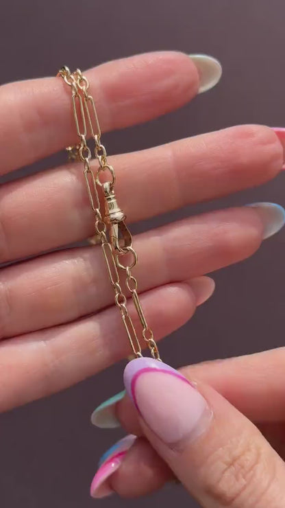 Antique 9ct Yellow Gold Paperlink Chain with Dog Clip | 22.25" Length