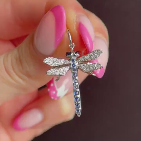 Sapphire and Diamond Platinum Dragonfly Insect Pendant | 0.45ct Sapphire