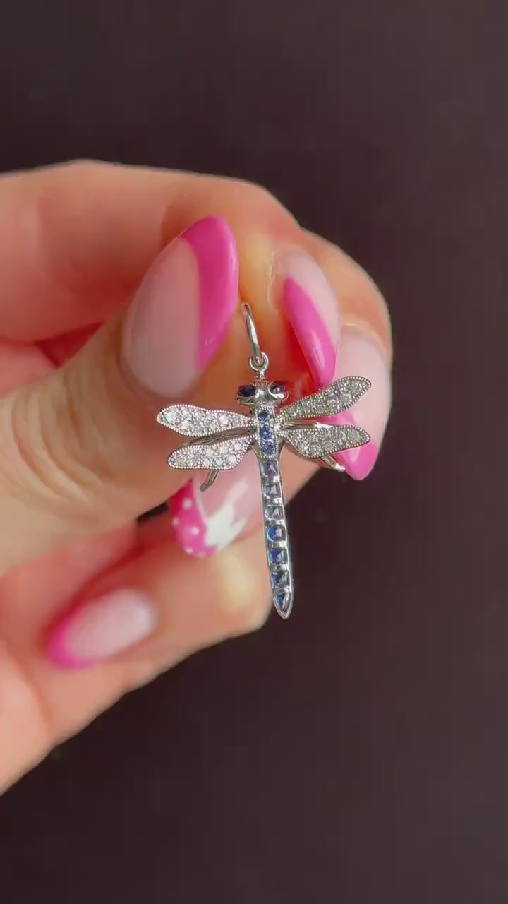 Sapphire and Diamond Platinum Dragonfly Insect Pendant | 0.45ct Sapphire