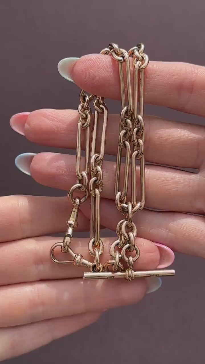 Antique Chester '1921' 9ct Gold Trombone Link Chain | 13.75"
