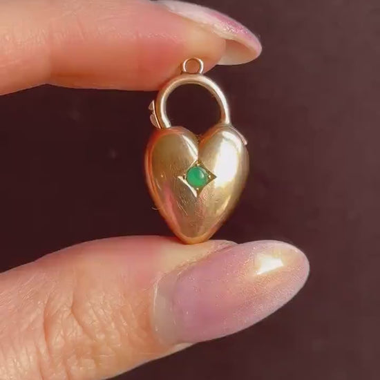 Antique 15ct Rose Gold Puffy Turquoise Heart Padlock Charm