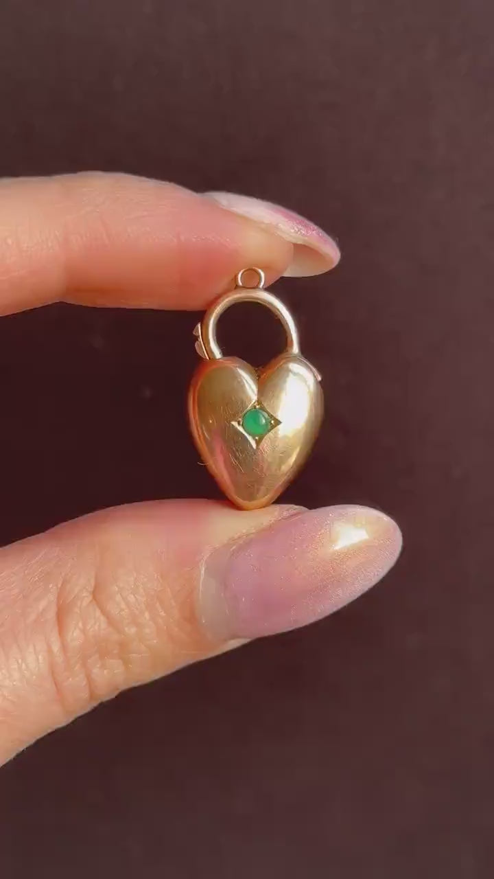 Antique 15ct Rose Gold Puffy Turquoise Heart Padlock Charm