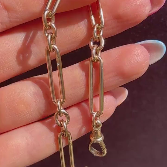Antique '1924' 9ct Gold Trombone Link Bracelet with Dog Clip and T-bar 7.25"