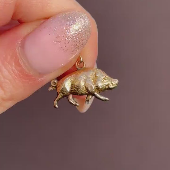 Antique 9ct Gold Boar Pig Charm Pendant