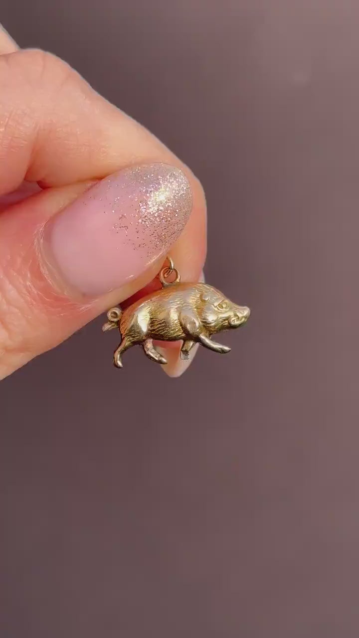 Antique 9ct Gold Boar Pig Charm Pendant