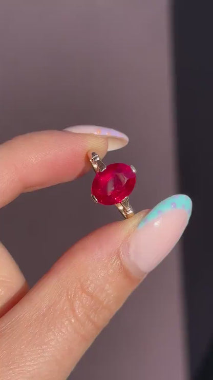 Vintage Art Deco 2.81ct Oval Ruby Solitaire 18ct Gold Ring